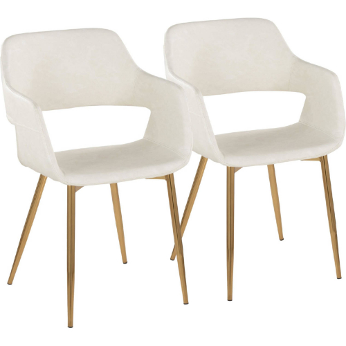 Margarite Dining Accent Chair in Gold & Cream Leatherette (Set of 2)